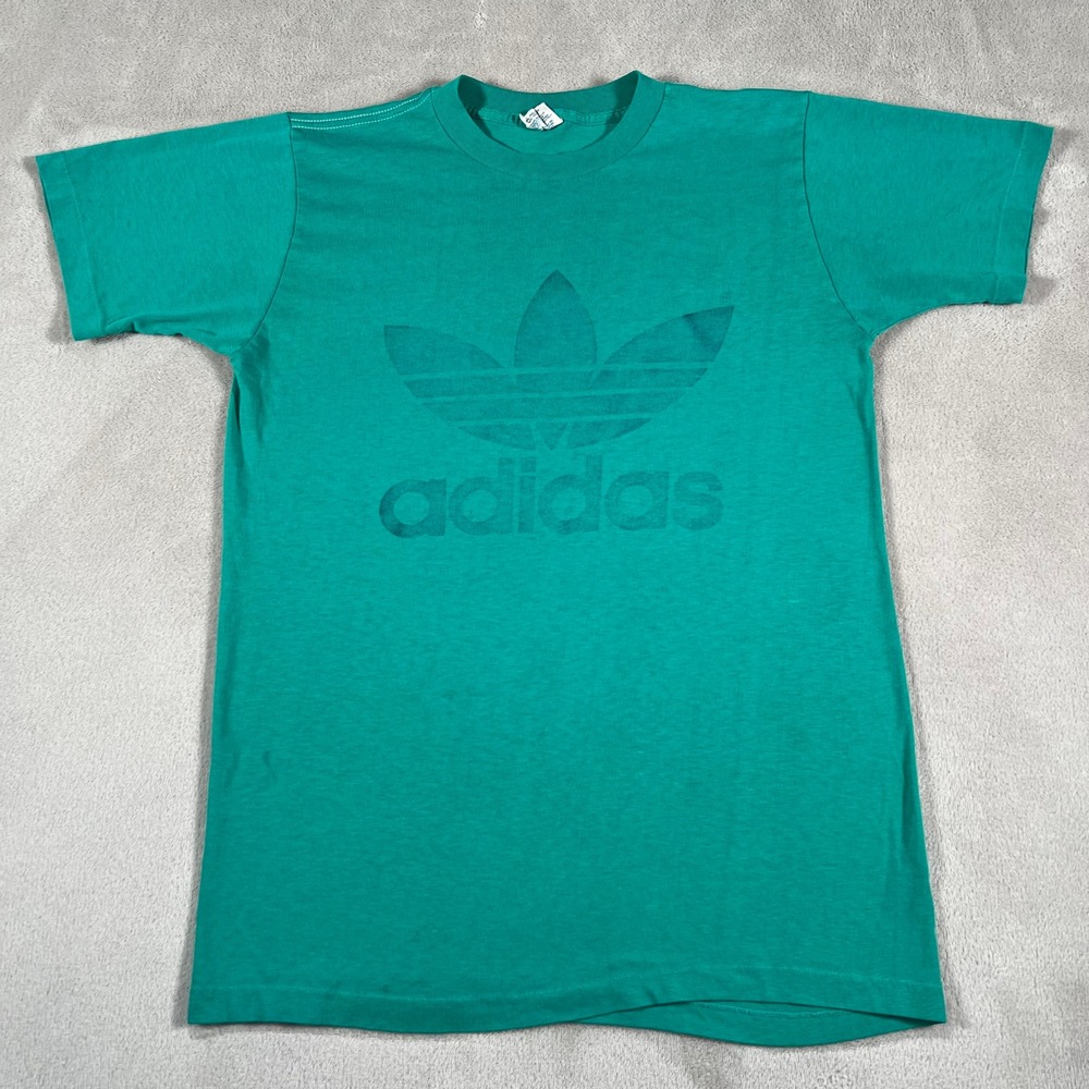 Vintage 70s 80s Adidas Trefoil T-Shirt Men's Medium Green Made in USA Logo Tee